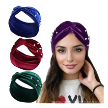 Wholesale New 2021 Women's Fashionable Headband Hair Ornament Party Multi Color Pearl Velvet Baroque Padded